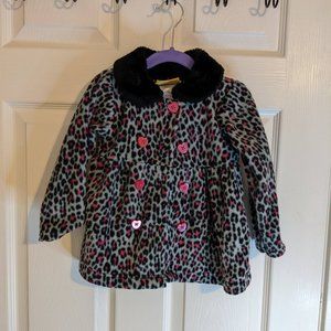 Penelope Mack Leoperd Print Jacket with Pink Heart Buttons to Close size 3T